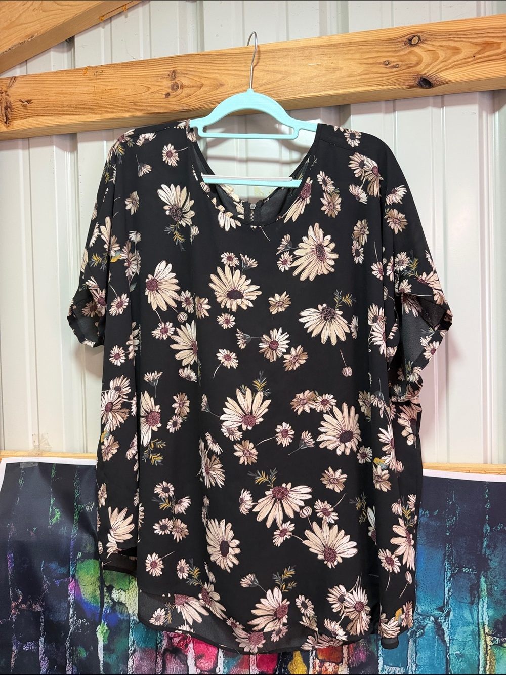 Maurices Black Floral Short Sleeve Blouse
